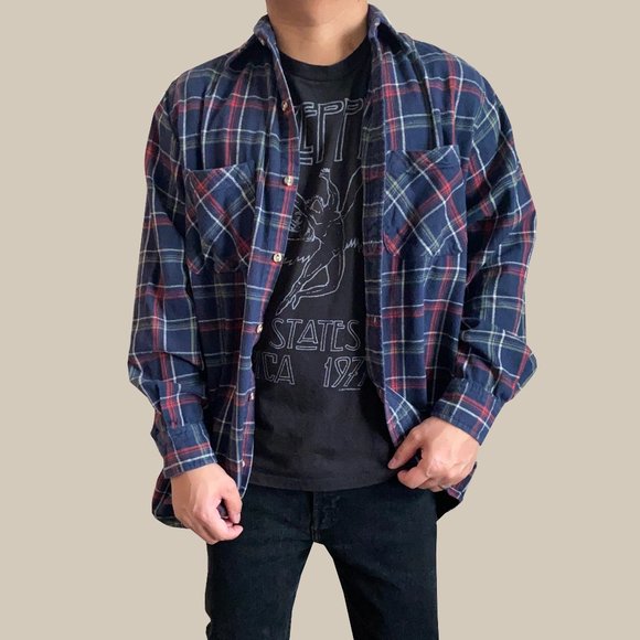 Vintage Other - Vintage Big Mac Navy Plaid w Green / Red Flannel Button Front Shirt